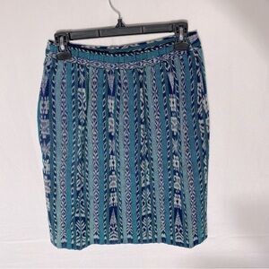 Vintage Blue Woven Skirt With DIY Needlepoint Stripe Fix M